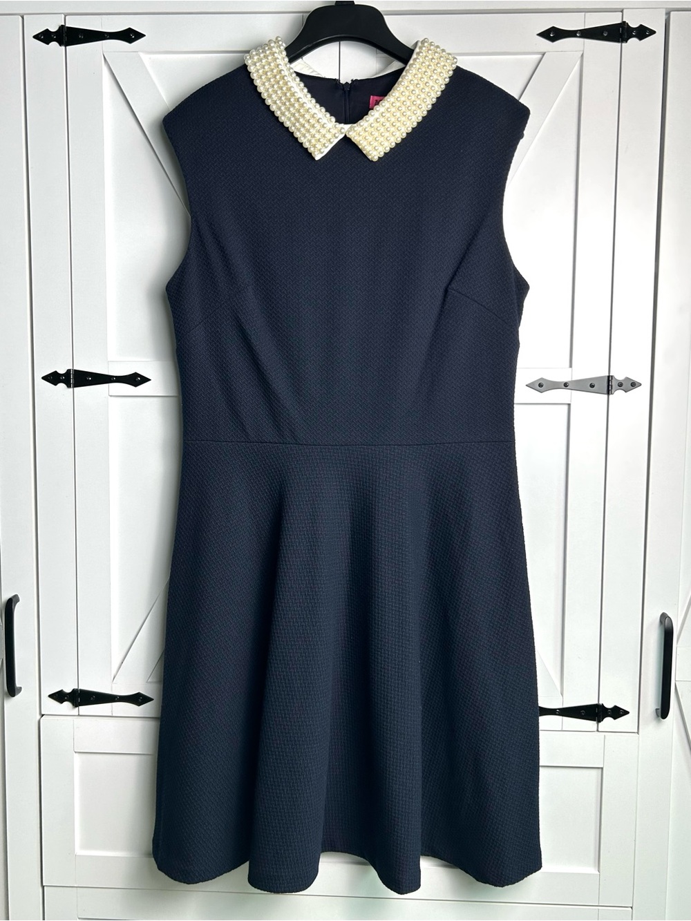 Betsey Johnson Black Sleeveless Fit & Flare Dress with Pearl Collar